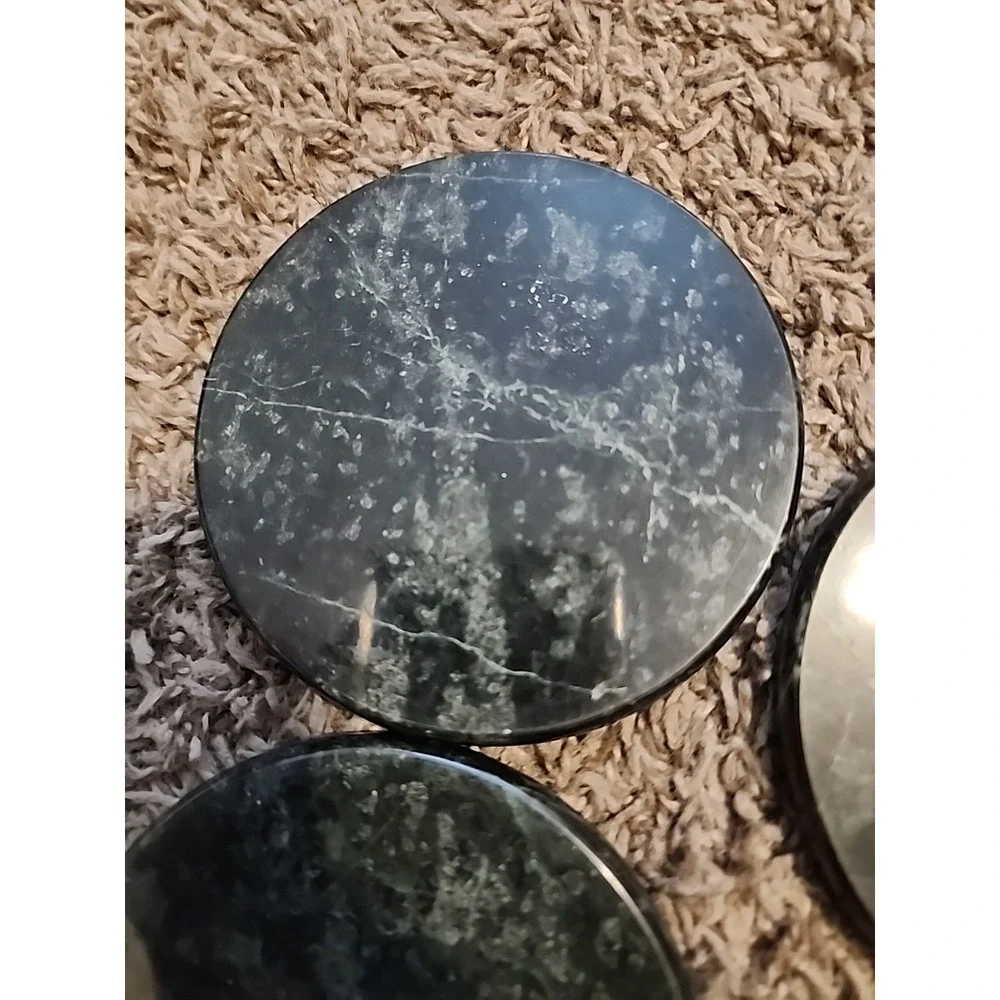 Set Of 4 Vtg Green Marble Coasters With  Cork Backed Drink Holder‎ Heavy Green